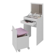 Penteadeira 54cm Com Espelho 1 Gaveta 1 Porta Basculante E Puff Multimóveis CR35251 Branco/rosa Penteadeira 54cm Com Espelho 1 Gaveta 1 Porta Basculante E Puff Multimóveis CR35251 Branco/rosa