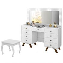 Penteadeira 9 Gavetas Com Banqueta Cristal Branco Penteadeira 9 Gavetas Com Banqueta Cristal Branco