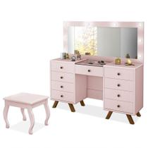 Penteadeira 9 Gavetas Com Banqueta Cristal Rosê Penteadeira 9 Gavetas Com Banqueta Cristal Rosê