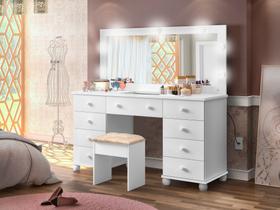 Penteadeira 9 Gavetas Espelho LED Banqueta Inclusa MDF Pintura UV Corrediças Telescópicas Compre Já