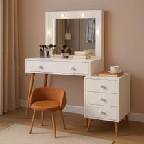 Penteadeira Ágata com Espelho Led e Gavetas 100% MDF Para Maquiagem Acessórios com Banqueta