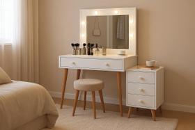 Penteadeira Agata Espelho LED e Gaveteiro, MDF ,145x115x45