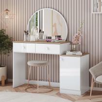 Penteadeira Agnes 2 Gavetas Espelho circular e Puxadores em ABS