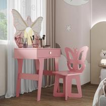Penteadeira Borboleta Com Cadeira banqueta Camarim Escrivaninha Mesa Bancada Cantinho Maquiagem Menina Decoração Quarto