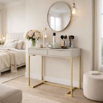 Penteadeira Branca Com Gavetas E Base Dourada Lacasamia