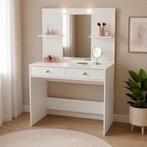 Penteadeira Camarim 100% MDF com Espelho, Luz LED Integrada, 2 Gavetas e Design Moderno Branco