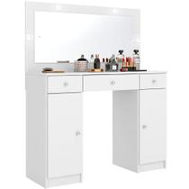 Penteadeira Camarim 2 Portas E 3 Gavetas Com Espelho Elegante Branco