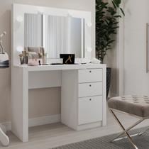 Penteadeira Camarim 3 Gavetas Beauty com Espelho e Bocais para Lâmpada Branco - Panorama Móveis Penteadeira Camarim 3 Gavetas Beauty com Espelho e Bocais para Lâmpada Branco - Panorama Móveis