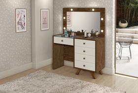 Penteadeira Camarim 5 Gavetas Retro Luna C/led -Espelho- Gaveta Maquiagem - Castanho/Off Penteadeira Camarim 5 Gavetas Retro Luna C/led -Espelho- Gaveta Maquiagem - Castanho/Off
