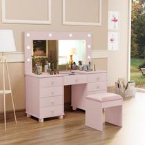 Penteadeira Camarim 9 Gav Mila New C/led + Banqueta - Rose