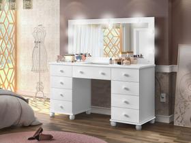 Penteadeira Camarim 9 Gavetas E Colmeia Branco Com Espelho E Led Puxadores Redondo Estilo Retro