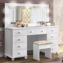 Penteadeira Camarim 9 Gavetas -Espelho Leds 100% Mdf Branco +Banqueta Camarim -Potente Moveis Penteadeira Camarim 9 Gavetas -Espelho Leds 100% Mdf Branco +Banqueta Camarim -Potente Moveis