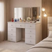 Penteadeira Camarim Branca 9 Gavetas Moderna com Espelho e Amplo Espaço para Maquiagem