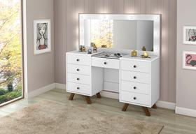 penteadeira camarim branca com led gaveta central com organizador de joias e maquiagem penteadeira camarim branca com led gaveta central com organizador de joias e maquiagem