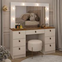 Penteadeira Camarim Carpenter 7 Gavetas com Vidro Freijó/Off White - Panorama Móveis Penteadeira Camarim Carpenter 7 Gavetas com Vidro Freijó/Off White - Panorama Móveis