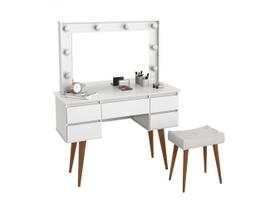 Penteadeira Camarim Com Banqueta 5 Gavetas 120cm Strass Patrimar Branco