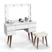Penteadeira Camarim Com Banqueta 5 Gavetas 120cm Strass Patrimar Branco