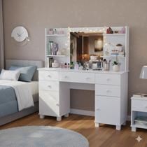 Penteadeira Camarim Com Espelho 5 Gavetas E 2 Portas MDP Branco Fosco