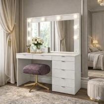 Penteadeira Camarim com Espelho 7 Gavetas e Tomada Diamante Espresso Móveis Branco