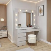 Penteadeira Camarim com Espelho e Lampada 5 Gavetas 100% MDF Anne Bege/Off White