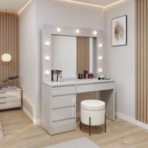 Penteadeira Camarim com Espelho e Lampada 5 Gavetas 100% MDF Anne Naturalle