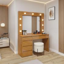 Penteadeira Camarim com Espelho e Lampada 5 Gavetas 100% MDF Anne Naturalle