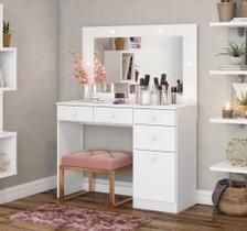 Penteadeira Camarim com Espelho e LED 1 Porta 4 Gavetas Happy Espresso Móveis Branco Penteadeira Camarim com Espelho e LED 1 Porta 4 Gavetas Happy Espresso Móveis Branco