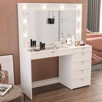 Penteadeira Camarim com Espelho e Visor de Vidro 6 Gavetas Nanda Mobikasa