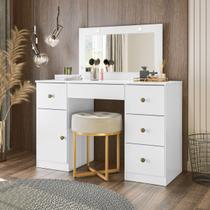 Penteadeira Camarim com Espelho Led 121x122cm 5 Gavetas 1 Porta Sonhos Moval Penteadeira Camarim com Espelho Led 121x122cm 5 Gavetas 1 Porta Sonhos Moval