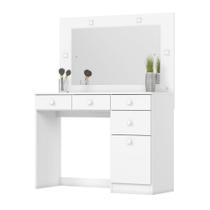 Penteadeira Camarim Com Espelho Led 4 Gavetas 1 Porta Magnólia Branco