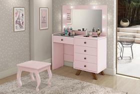 Penteadeira Camarim com Espelho, LED e Banqueta Luna Rosê - Luapa
