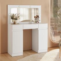 Penteadeira Camarim com Espelho LED e Visor de Vidro 3 Gavetas 2 Portas Studio Albatroz