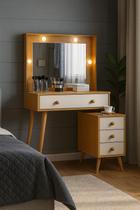 Penteadeira Camarim com Espelho Led Gavetas Incluso Banqueta Para Maquiagem Acessórios 100% MDF