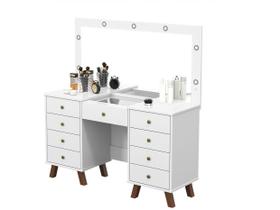 Penteadeira Camarim Com LED Espelho 9 Gavetas 137cm Eloá Patrimar Branco