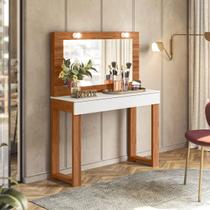 Penteadeira Camarim Com Luz Led e Espelho Com 1 Gaveta Grande Nature Off White