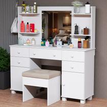 Penteadeira Camarim Com Prateleira e Gaveta Espaçosa em Mdf Acompanha Banqueta