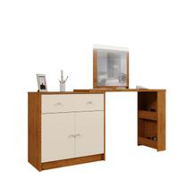 Penteadeira Camarim de Canto Aura Studio com Espelho e Led - Canela/Off White - EdeCasaMoveis