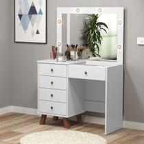 Penteadeira Camarim e Banqueta com Espelho 5 Gavetas Mel Patrimar Branco