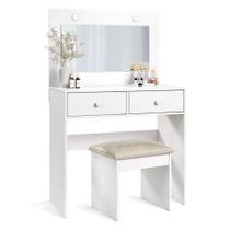 Penteadeira Camarim E Banqueta Maia Com Almofada Branco - Luapa Móveis
