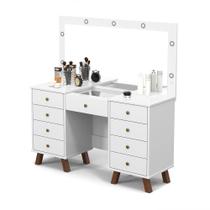 penteadeira camarim eloa 9 gavetas led e espelho pes de madeira premium