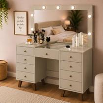 PENTEADEIRA CAMARIM ELOA PATRIMAR 9 GAVETAS 136 CM ESPELHO E LEDS - RETRO COR:Offwhite PENTEADEIRA CAMARIM ELOA PATRIMAR 9 GAVETAS 136 CM ESPELHO E LEDS - RETRO COR:Offwhite