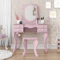 penteadeira camarim estilo retro infantil rosa 4 gavetas espelho + banco - Patrimar