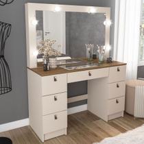 Penteadeira Camarim França 7 Gavetas com Vidro Off White/Freijó - Politorno