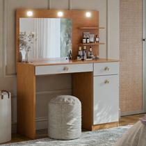 Penteadeira Camarim Jolie com LED e Espelho 90cm com Gavetas Porta e Prateleiras para Maquiagem Moderna Quarto Penteadeira Camarim Jolie com LED e Espelho 90cm com Gavetas Porta e Prateleiras para Maquiagem Moderna Quarto