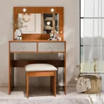 Penteadeira Camarim Led Com Espelho 2 Gavetas Multiuso