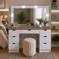 Penteadeira Camarim Liz com Espelho LED e 7 Gavetas Branco Penteadeira Camarim Liz com Espelho LED e 7 Gavetas Branco
