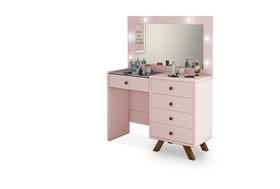 Penteadeira Camarim Luna 5 gavetas led espelho pés de madeira Rose