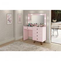 Penteadeira Camarim Luna 9 Gavetas com Espelho Iluminação LED MDF Branco Rosê