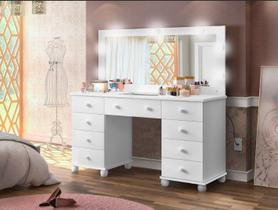 Penteadeira Camarim Maquiadora 9 Gavetas MDF Luxo Com Espelho e Led
