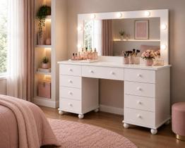 Penteadeira Camarim Maquiadora 9 Gavetas MDF Luxo Com Espelho e Led Penteadeira Camarim Maquiadora 9 Gavetas MDF Luxo Com Espelho e Led